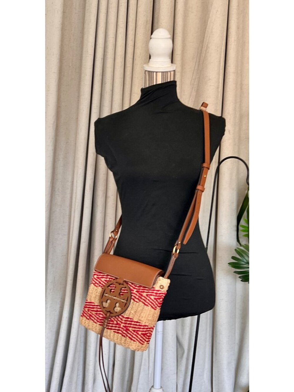 AUTHENTIC TORY BURCH RED STRIPED MILLER SHOULDER BAG/CROSSBODY - Picture 12 of 13